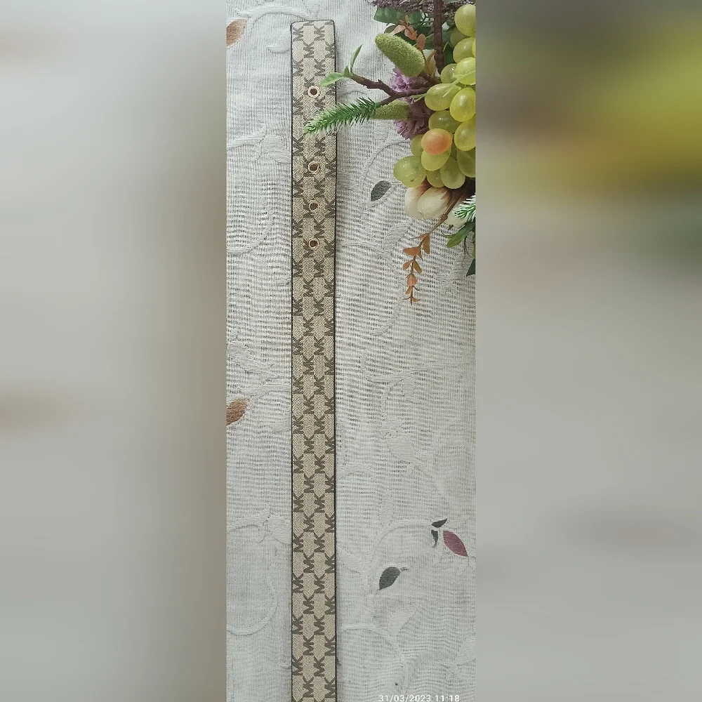 Authentic Michael Kors Womens Gold MK Buckle Belt Light Brown Signature Belt - Picture 9 of 14